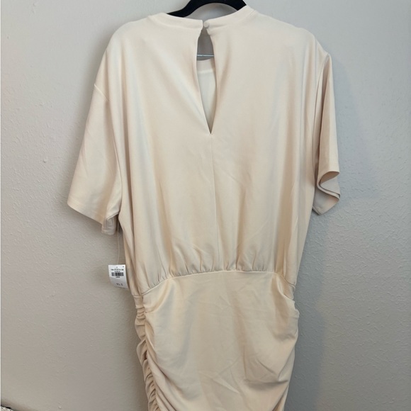 Abercrombie & Fitch Ruched Knit Short Sleeve Mini Dress in Cream NWT L - Picture 7 of 7